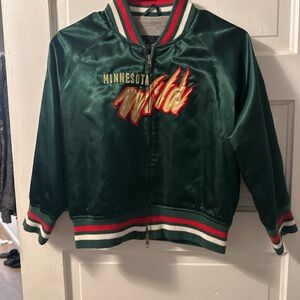 Touch by Alyssa Milano Dark Green Bomber Jacket with Red and White Accents